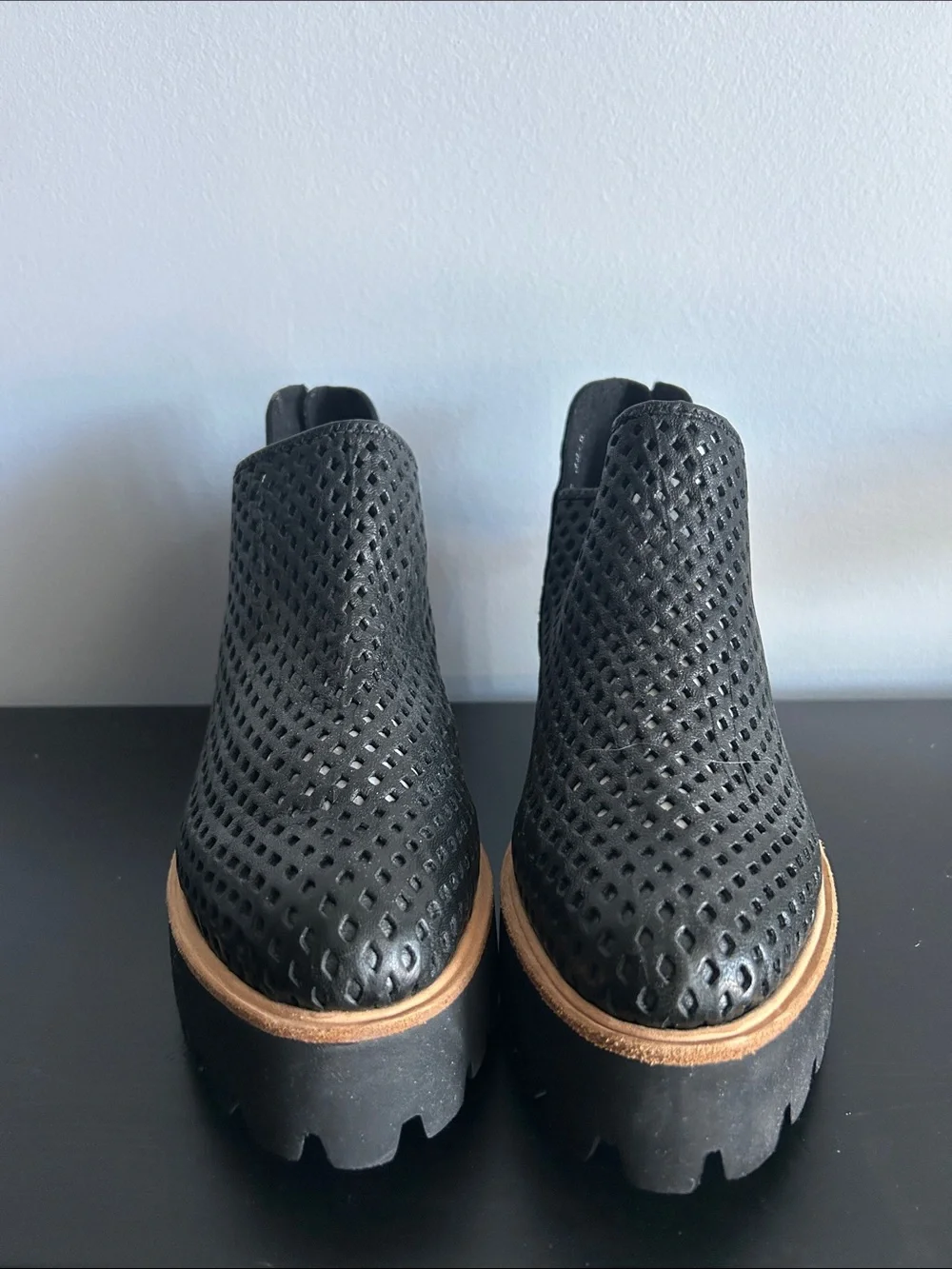 ALL BLACK  Perforated Platform Ankle Shoes 8 Black